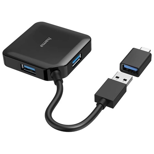 Hub USB con 4 puertos y adaptador USB-C, HAMA.