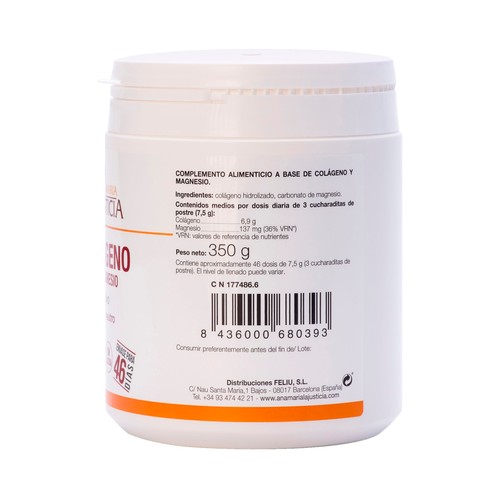 ANA MARIA LAJUSTICIA® Colágeno con magensio en polvo, de fácil disolución y sabor neutro 350 g.
