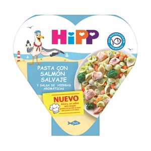 HIPP Bio Pasta con salmón salvaje y salsa de hierbas aromáticas, a partir de 1 año 250 g.