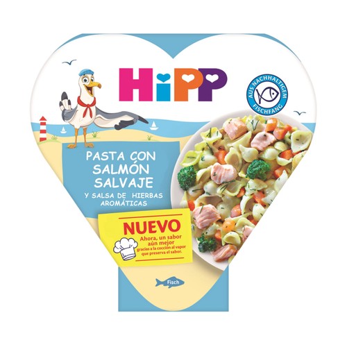 HIPP Bio Pasta con salmón salvaje y salsa de hierbas aromáticas, a partir de 1 año 250 g.