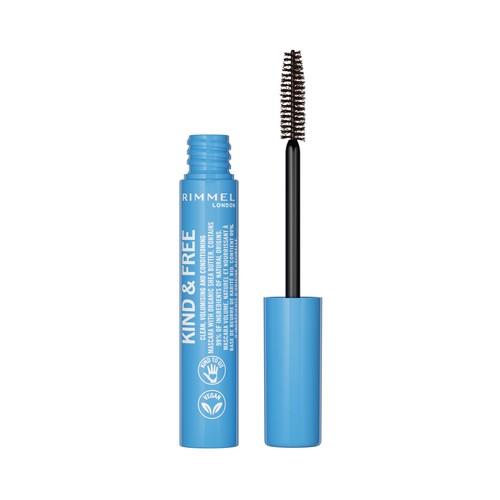 RIMMEL Kind & free tono marrón Máscara de pestañas waterproof efecto volumen y longitud.