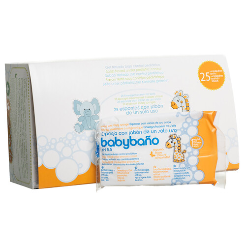 Esponja con jabón de un sólo uso BABYBAÑO 25 uds.