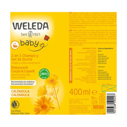 WELEDA Baby Champú y gel de ducha con Calendula ecológica 400 ml