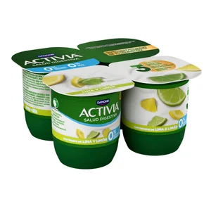 ACTIVIA Bífidus desnatado (0% materia grasa) con trocitos de lima y limón de Danone 4 x 120 g.