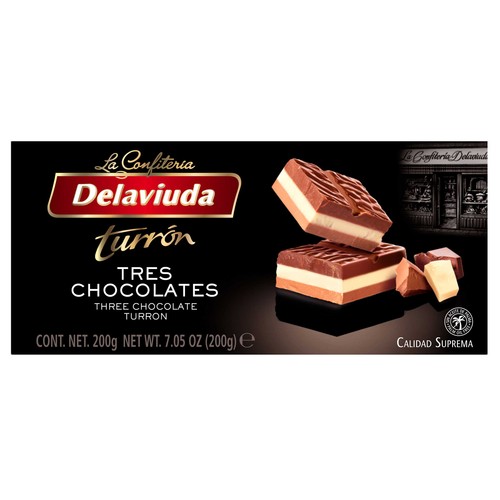 DELAVIUDA Turrón praliné de tres chocolate 200 g.