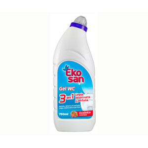 Imagen de EKOSAN Gel limpiador WC líquido aroma oceánico 3 en 1 perfuma, higieniza y tiene efecto antical EKOSAN 750 ml.