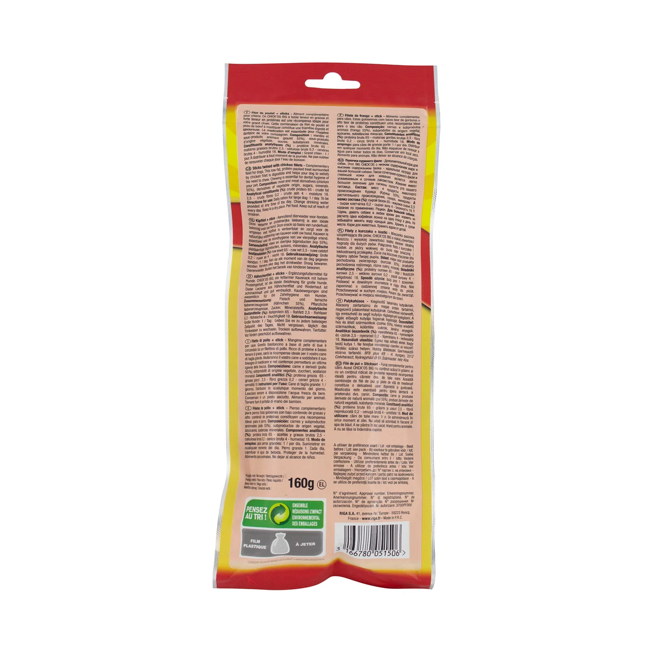 RIGA Snack perro grande 3 stick pollo Chick"os Big RIGA 160 gr.