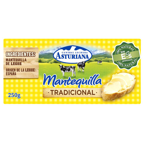 CENTRAL LECHERA ASTURIANA Pastilla de mantequilla tradicional, sin gluten CENTRAL LECHERA ASTURIANA 250 g.