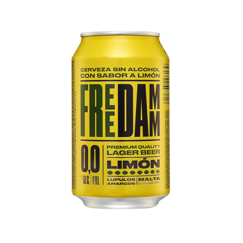 FREE DAMM Cerveza (0,0% alcohol) con sabor a limón lata de 33 cl.