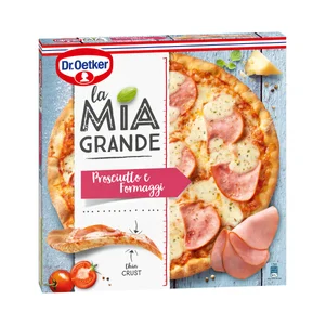 DR. OETKER Pizza congelada de queso y prosciutto con masa fina crujiente La mia grande 400 g.