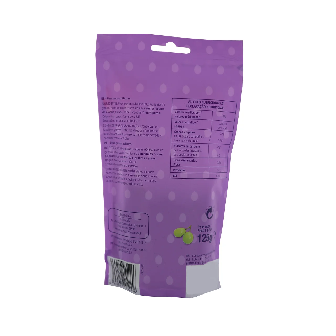PRODUCTO ALCAMPO Pasas sultanas ideales para repostería 125 g.