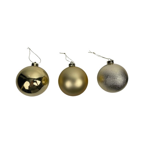 Bolas de Plástico color Oro Brillante/Mate 6cm modelos surtidos para decorar Árbol de Navidad, ACTUEL