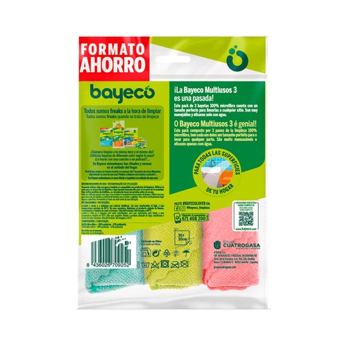 BAYECO Bayetas multiusos (para cualquier superficie) de microfibra 100% 3 uds.