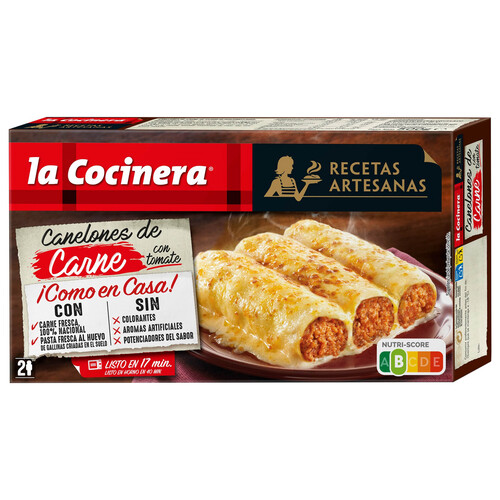 LA COCINERA Canelones de pasta fresca al huevo, rellenos de carne (origen 100% nacional) con tomate Recetas artesanas 500 g.