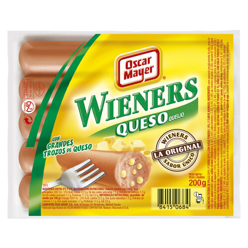OSCAR MAYER Salchichas cocidas de cerdo y pollo con queso fundido y sabor ahumado OSCAR MAYER Wieners 200 g.