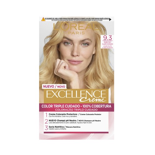 L´ORÉAL PARIS Excellence creme Tinte de pelo permanente tono 9.3 Rubio muy claro dorado.