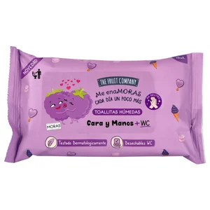 THE FRUIT COMPANY Toallitas humedas con aroma a moras, para la limpieza de cara. manos y WC 15 uds