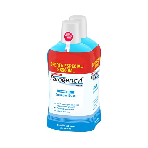 PAROGENCYL Enjuague bucal sin alcohol, que ayuda al tratamiento y prevención de la gingivitis PAROGENCYL Control 2 x 500 ml.