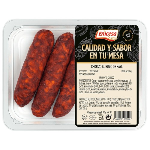 EMCESA Bandeja con chorizos al humo de Haya, elaborados sin gluten 400 g.