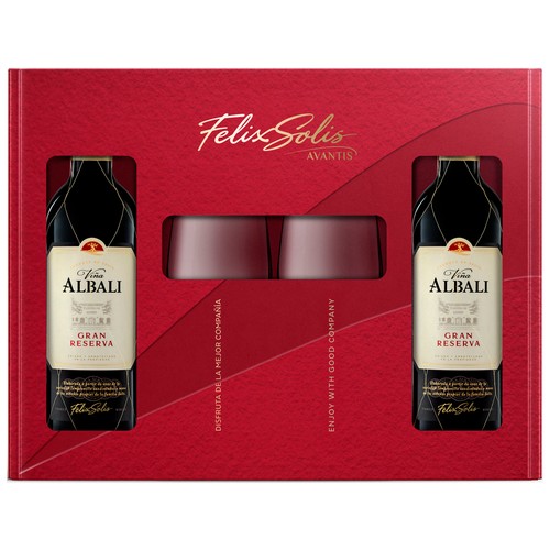 VIÑA ALBALI Estuche con 2 botellas de vino tinto gran reserva D.O. Valdepeñas + 2 copas.