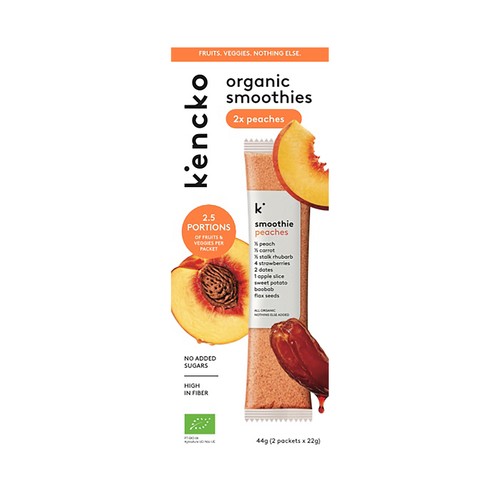 KENCKO Smoothie peaches Preparado para batido de frutas y vegetales ecológicos  2 x 22 g.