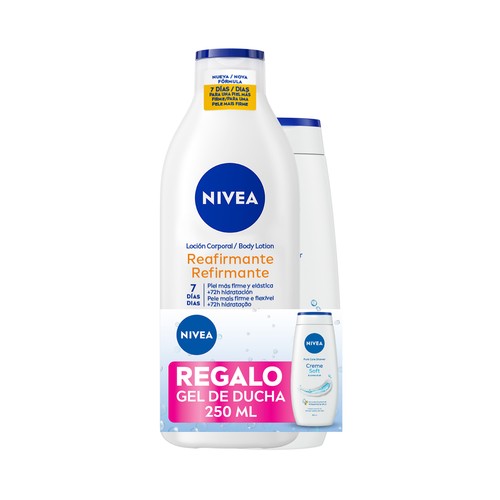 NIVEA Loción corporal reafirmante (400 ml) + gel de ducha con aceite de almendras (250 ml). 