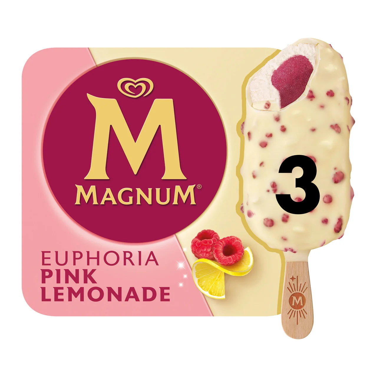 Euphoria de Frigo Bombón helado de limón, frambuesa y chocolate blanco 3 x 90 ml.