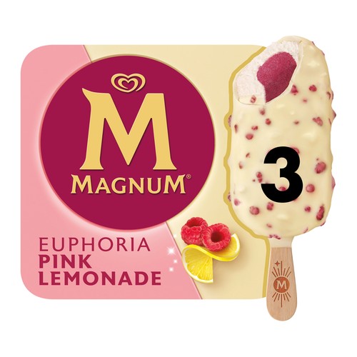 MAGNUM Euphoria de Frigo Bombón helado de limón, frambuesa y chocolate blanco 3 x 90 ml.