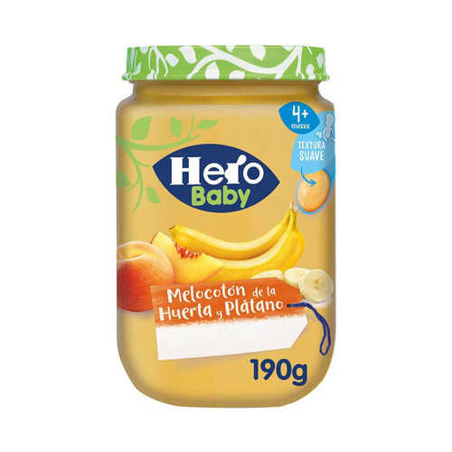 HERO Baby Tarrito de fruta de textura suave (melocotón de la huerta y plátano) a partir de 4 meses 190 g.