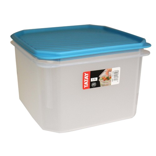 Recipiente de plástico para alimentos con tapa color azul lavanda, 2,9 litros TATAY.