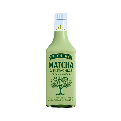 PECHERY Crema de licor de Matcha con pistachos botella 70 cl.