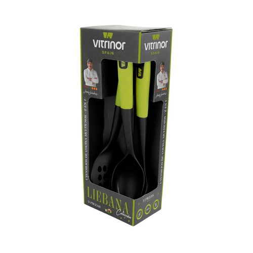 Set 3 utensilios de cocina, nylon. Espumadera, cazo y cuchara, VITRINOR Liebana Colección