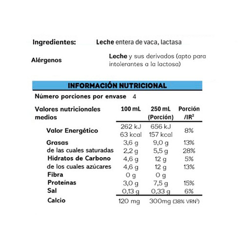 RÍO Leche de vaca entera y sin lactosa, de origen 100% gallego 6 x 1 l.