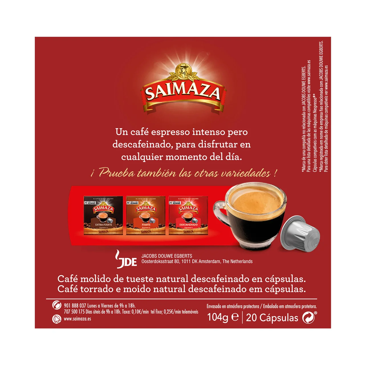 Café en cápsulas descafeinado I6, 20 uds.