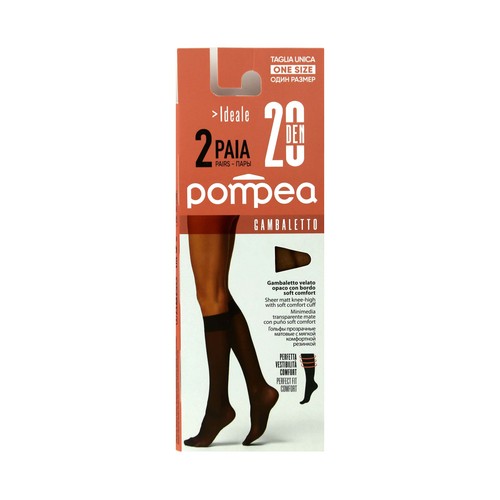 Pack de 2 pares de minimedias transparentes con puño confort, 20den, POMPEA, color ambrato, tallla única.