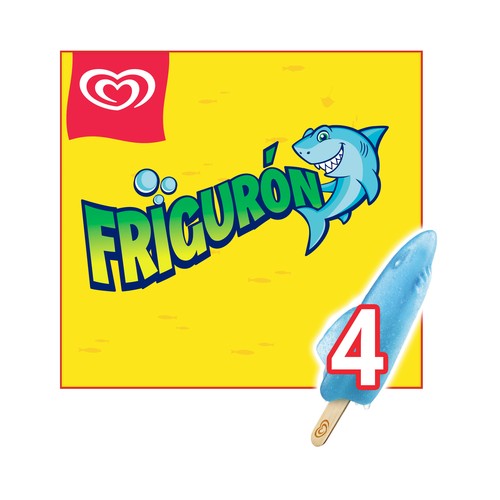 FRIGURÓN de Frigo Polo de agua sabor piña y pera con forma de tiburón 4 x 70 ml.