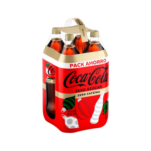 Refresco de cola Zero sin azúcar y sin cafeína COCA COLA pack 4 botellas de 2 l.