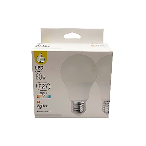 Pack de 2 LED estándar E27, 60W  luz fría, ALCAMPO.