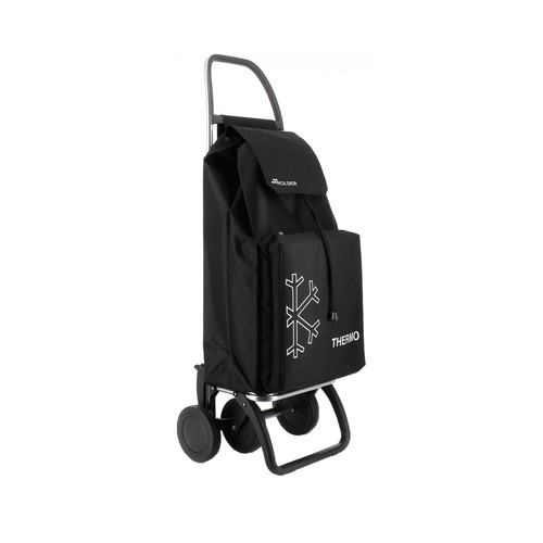 Carrito para la compra plegable con 2 bolsillos, capacidad de 43+8 litros, modelo Termo, color negro, con 4 ruedas, ROLSER.