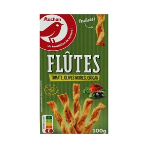 Imagen de PRODUCTO ALCAMPO Flautas hojaldradas con tomate, aceitunas negras y orégano PRODUCTO ALCAMPO bolsa de 100 g.