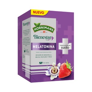Bienestar+ Infusión sin teina de manzanilla, melisa, pasiflora, fresa y melatonia 15 uds.