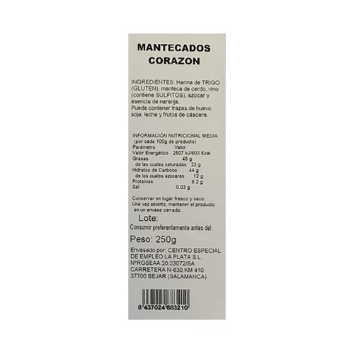 Mantecados corazón 9 unidades 220 g.