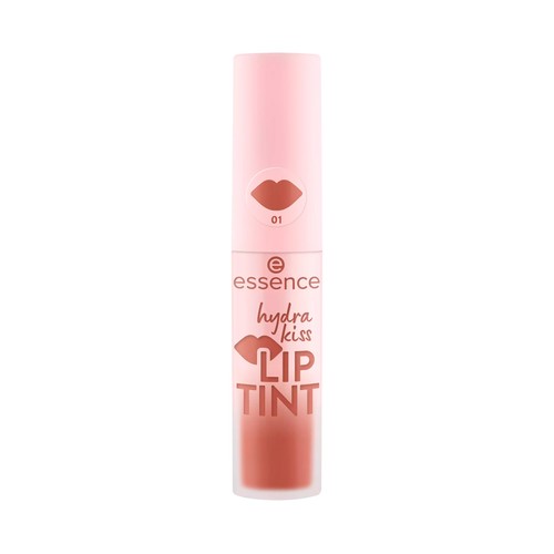 ESSENCE Hydra kiss tono 01 Blushing nude, nude suave Tinte labial ligeo con acabado luminoso.