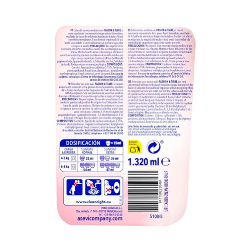 ASEVI Suavizante sensations pasión 60 ds. 1440 ml.
