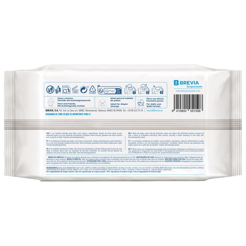 BREVIA Fresh aloe Toallitas húmedas para bebé con aloe vera 80 uds. 