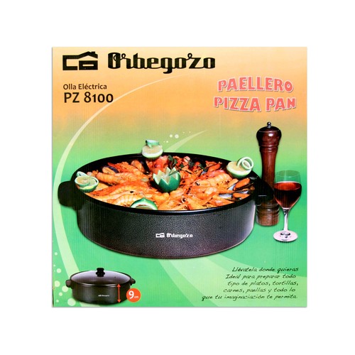 Cazuela eléctrica ORBEGOZO PZ8100, 9cm alto x 42cm diámetro, 1500W, antiadherente, termostato.