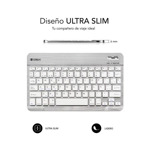 Teclado Bluetooth SUBBLIM SMART BT KEYBOARD plata, diseño Slim, batería de litio, conector Micro-USB.