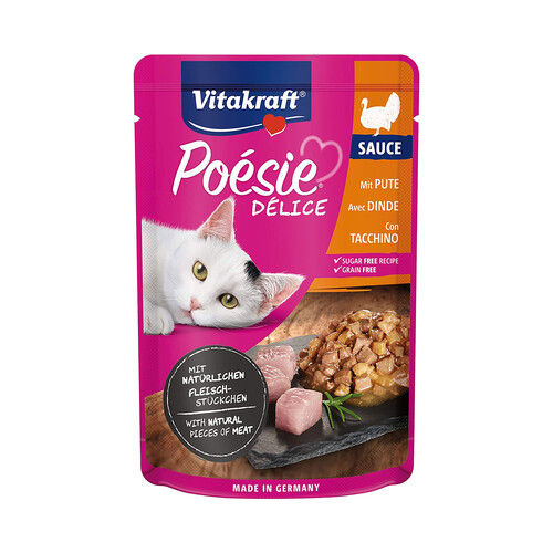 Alimento húmedo completo gatos adultos, pavo VITAKRAFT POESIE DELICE 85 g., 