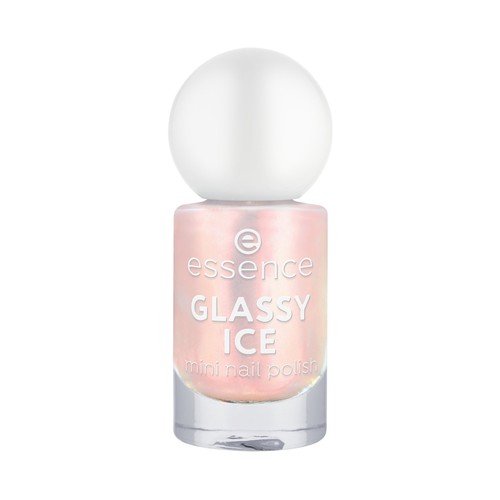 ESSENCE Glassy ice tono 09 rosa suave Miniesmalte de uñas con un brillo iridiscente.