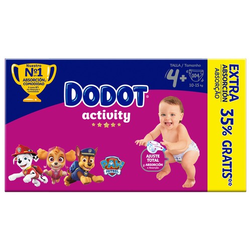 DODOT Activity Pañales talla 4+ (10-15 kg) 104 uds.